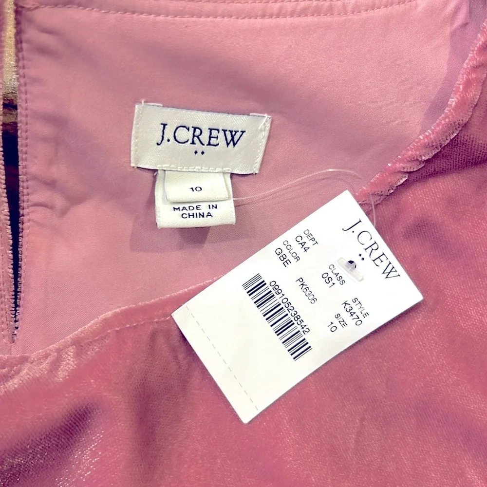 J. Crew Pink Velvet Tulip Hem Dress Lined Long Sleeve Women’s Size 10 NWT
